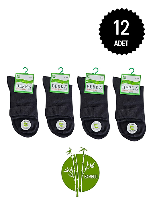 Berka Erkek Bambu Kısa Konç Çorap Siyah 12'li Paket 40-44