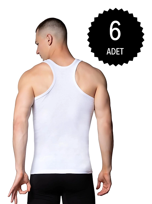 Gümüş 4019 Ribana (likralı) Erkek Arkası Çapraz Atlet Beyaz 6 lı Paket