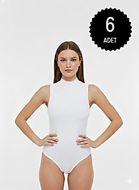 Sıla Sella 206 Viskon  Sıfır Kol Yarım Balıkçı Beyaz Body 6'lı Paket