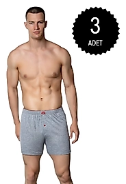 Gümüş 4020 Erkek Penye Havlu Bel Düz Boxer Gri 3 lü Paket
