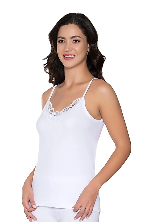 Gümüş 3010 Kadın Ribana (Likralı) İp Askı Güpürlü Atlet Beyaz 12 li Paket