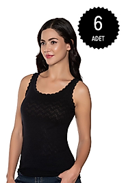 Gümüş 3081 Kadın Jakarlı Geniş Askı Atlet Siyah 6 lı Paket