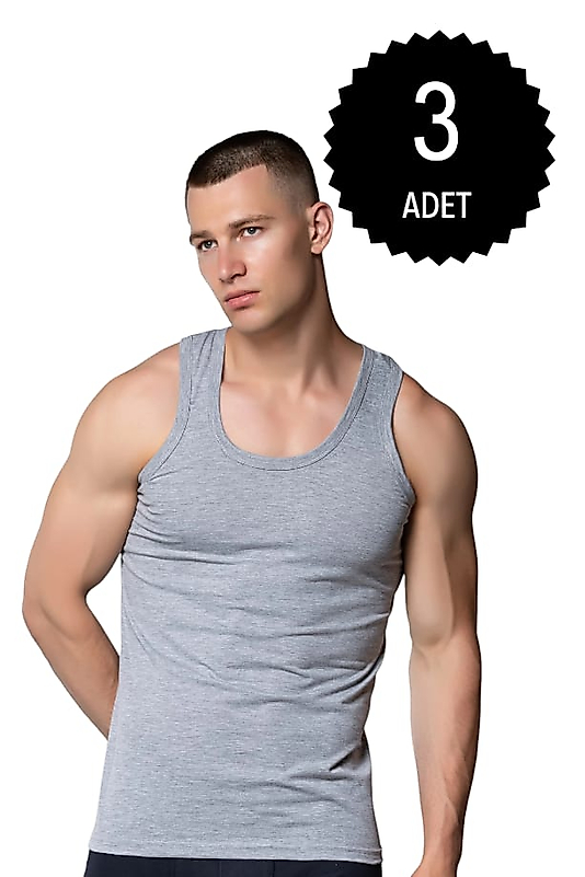 Gümüş 4003 Penye Erkek Askılı Düz Atlet Gri 3 lü Paket