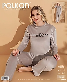 Polkan Fransız Kadife Kadın Pijama Takımı Gri