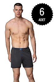 Gümüş 4020 Erkek Penye Havlu Bel Düz Boxer Füme 6 lı Paket