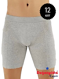 Doğan Yıldız 2831 Likralı Vücudu Saran Uzun Boxer Gri 12 li Paket