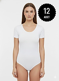 Sıla Sella 203 Viskon Yarım Kol Beyaz Body 12'li Paket