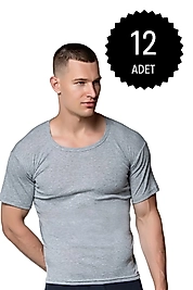 Gümüş 3101 Erkek Renkli Ribana Bisiklet Yaka Gri 12 li Paket