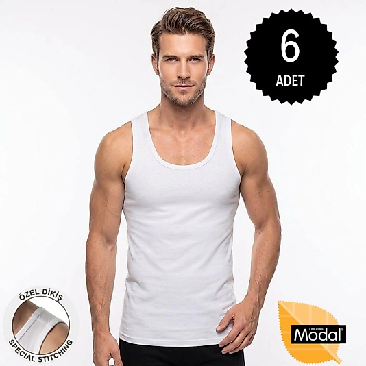 Gümüş İç Giyim 7001 Gümüş Erkek Modal Süper İnce Atlet 6 Lı Paket