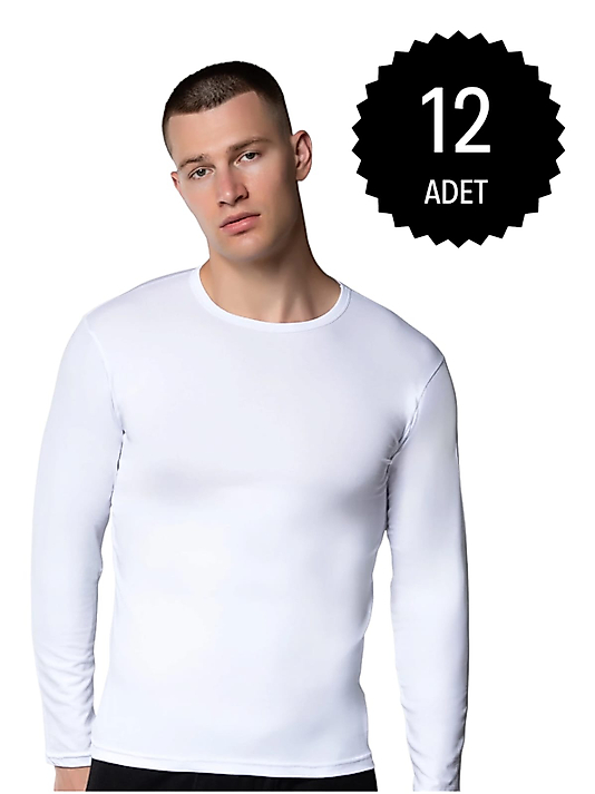 Gümüş 4022 Erkek Likralı Uzun Kol Fanila Atlet Beyaz 12 li Paket