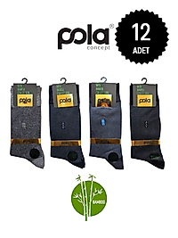 Pola Erkek Bambu Dikişsiz Soket Çorap Karışık 12'li Paket