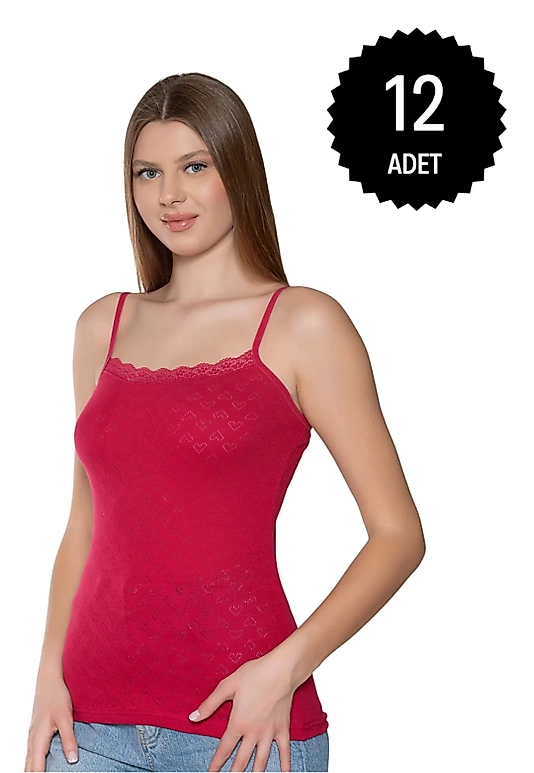 Gümüş 3080 Kadın Jakarlı İp Askı Atlet Bordo 12 li Paket
