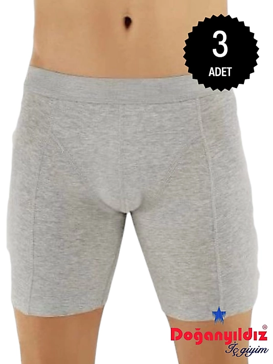 Doğan Yıldız 2831 Likralı Vücudu Saran Uzun Boxer Gri 3 lü Paket