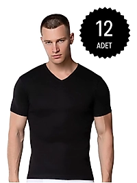 Gümüş 4051 Erkek V Yaka Spor Kollu Fanila Siyah 12 li Paket