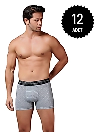 Gümüş 3114 Erkek Likralı Çizgili Boxer Gri 12 li Paket