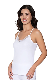 Gümüş 3010 Kadın Ribana (Likralı) İp Askı Güpürlü Atlet Beyaz