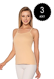 Gümüş 4023 Kadın Ribana ( Likralı ) İp Askı Düz Biye Atlet Ten 3 lü Paket