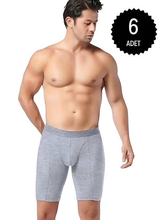Gümüş İç Giyim 4074 Erkek Likralı Uzun Boxer Gri 6 Lı Paket