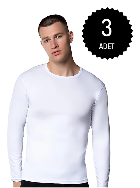 Gümüş 4022 Erkek Likralı Uzun Kol Fanila Atlet Beyaz 3 lü Paket