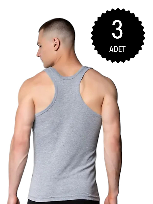 Gümüş 4019 Ribana (likralı) Erkek Arkası Çapraz Atlet Gri 3 lü Paket