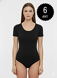Sıla Sella 203 Viskon Yarım Kol Siyah Body 6'lı Paket