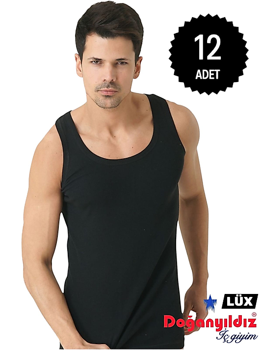 Doğan Yıldız 1310 Lüks Ribana (Likralı) Erkek Askılı Atlet Siyah 12 li Paket