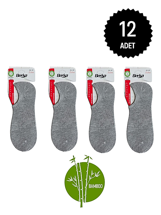 Berka Garson Bambu Sneakers Çorap Gri 12'li Paket 36-40