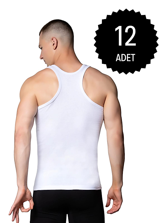 Gümüş 4019 Ribana (likralı) Erkek Arkası Çapraz Atlet Beyaz 12 li Paket