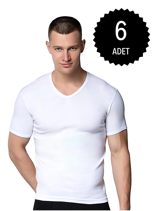 Gümüş 4051 Erkek V Yaka Spor Kollu Fanila Beyaz 6 lı Paket