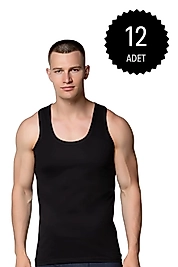 Gümüş 4003 Penye Erkek Askılı Düz Atlet Siyah 12 li Paket