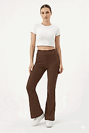 Sıla Sella 5810 Fitilli Klasik Bel İspanyol Paça Tayt Pantolon Acı Kahve