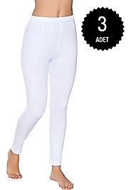 Gümüş 3103 Kadın Likralı Düz Uzun Tayt Beyaz 3 lü Paket