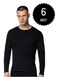 Gümüş 4022 Erkek Likralı Uzun Kol Fanila Atlet Siyah 6 lı Paket