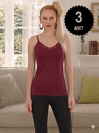Sıla Sella 325 Kadın Viskon İp Askılı Önü Dantelli Atlet 3'lü Paket