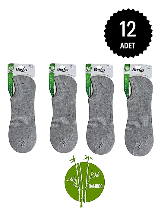 Berka Erkek Bambu Sneakers Çorap Gri 12'li Paket 40-44