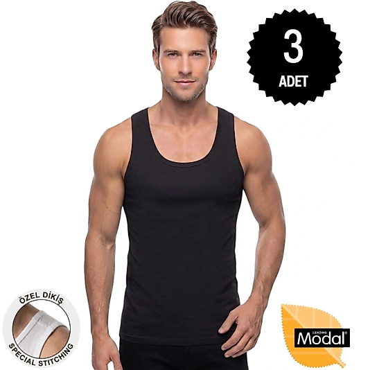 Gümüş İç Giyim 7001 Gümüş Erkek Modal Süper İnce Atlet 3 Lü Paket