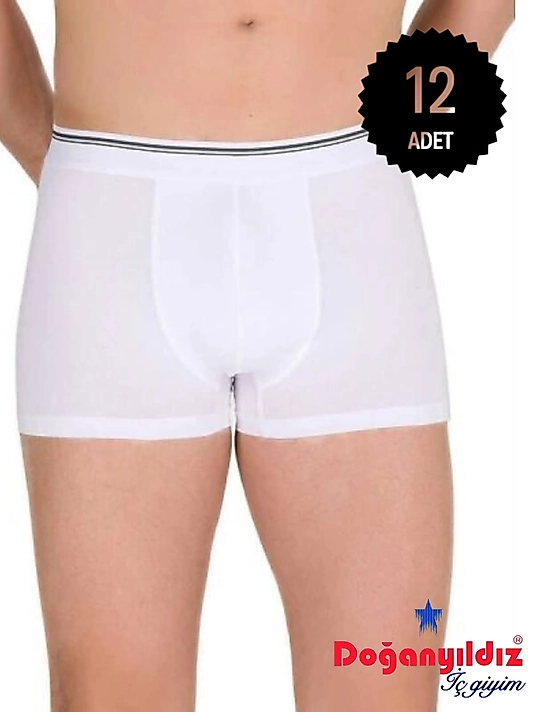 Doğan Yıldız 2810 Likralı Vücudu Saran Boxer Beyaz 12 li Paket