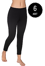 Gümüş 3103 Kadın Likralı Düz Uzun Tayt Siyah 6 lı Paket