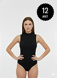 Sıla Sella 206 Viskon  Sıfır Kol Yarım Balıkçı Siyah Body 12'li Paket