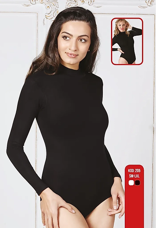 Sıla Sella 205 Viskon Yarım Balıkçı Yaka Uzun Kol Beyaz Body