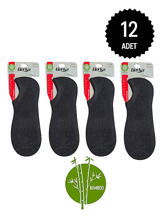Berka Garson Bambu Sneakers Çorap Siyah 12'li Paket 36-40