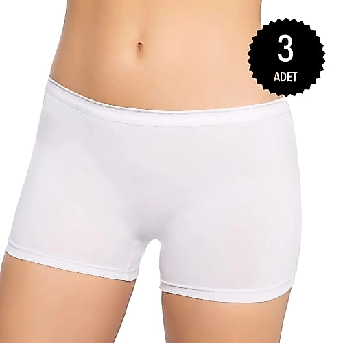 Gümüş 3016 Kadın Likralı Boxer Beyaz 3 lü Paket