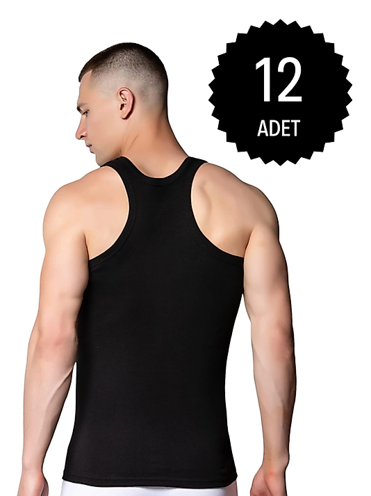 Gümüş 4019 Ribana (likralı) Erkek Arkası Çapraz Atlet Siyah 12 li Paket