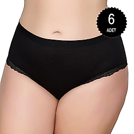 Gümüş 3085 Kadın Likralı Sur Dantel Yüksek Bel Bato Külot Siyah 6 lı Paket