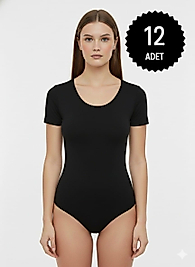 Sıla Sella 203 Viskon Yarım Kol Siyah Body 12'li Paket