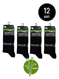 Berka Erkek Bambu Uzun Boğaz Siyah Çorap 12'li Paket 40-44