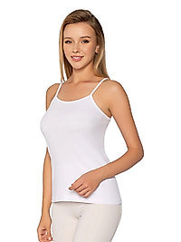 Gümüş 3008 Kadın Ribana ( Likralı) İp Askı Düz Biye Atlet Beyaz