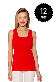 Gümüş 4024 Ribana Geniş Askı Düz Biye Atlet Kırmızı 12 li Paket