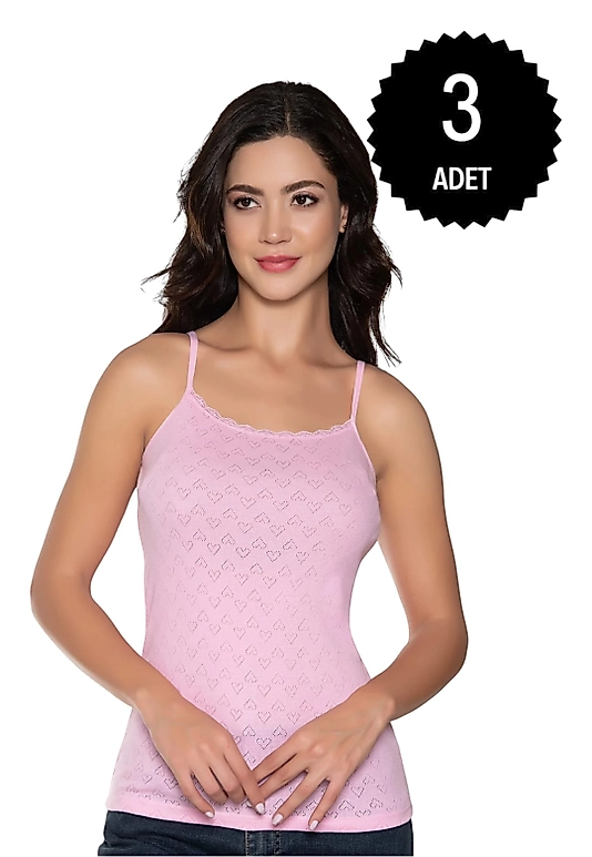 Gümüş 3080 Kadın Jakarlı İp Askı Atlet Pembe 3 lü Paket