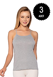 Gümüş 4023 Kadın Ribana ( Likralı ) İp Askı Düz Biye Atlet Gri 3 lü Paket